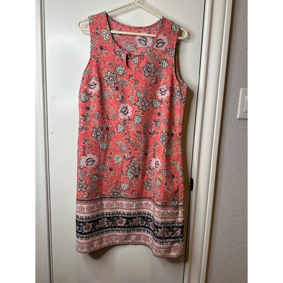 Emery Rose Dresses & Skirts - Emery Rose Womens Floral Paisley Shift Dress Coral Pink Keyhole Ring Detail Med
